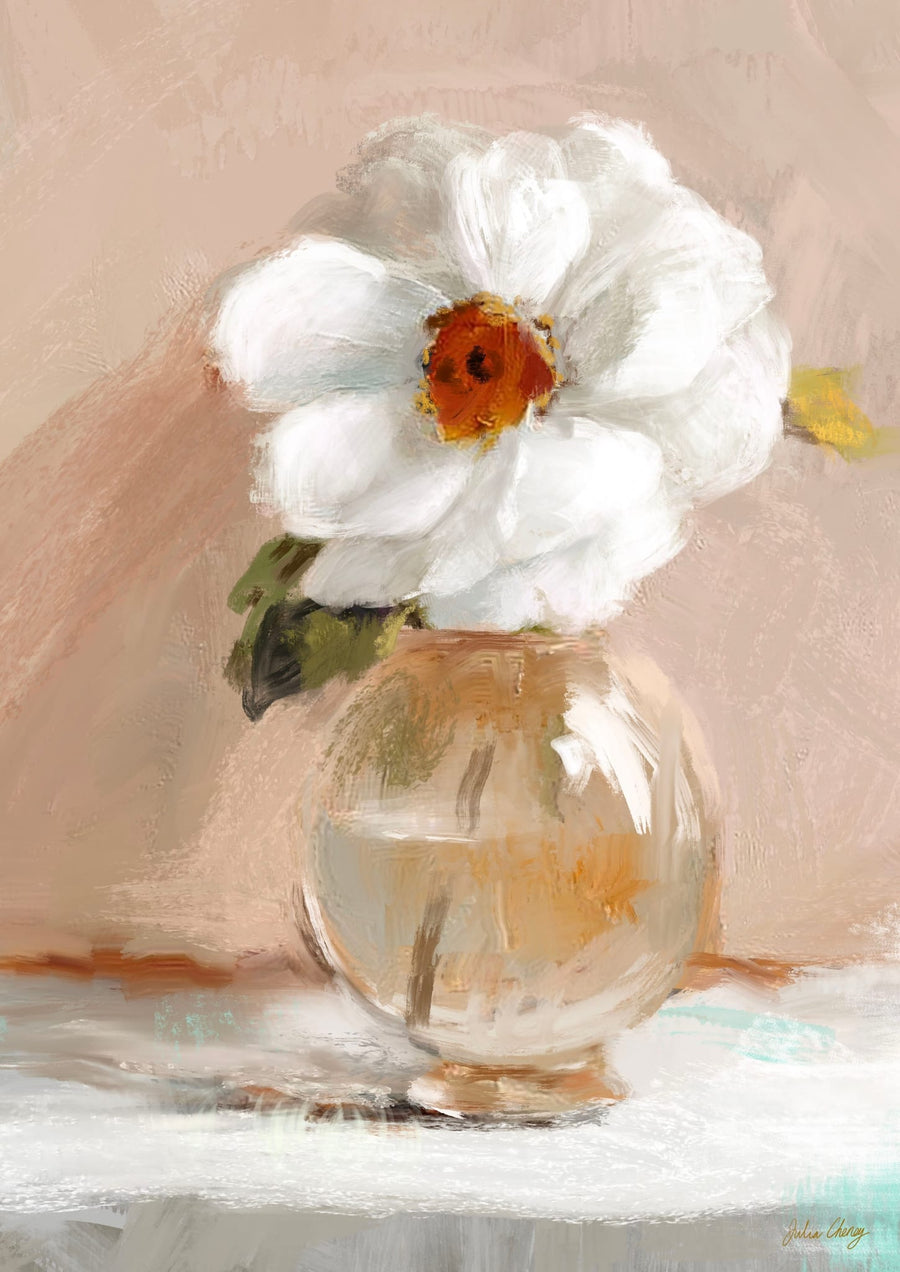 White Flower In Glass Vase By Julia Cheney