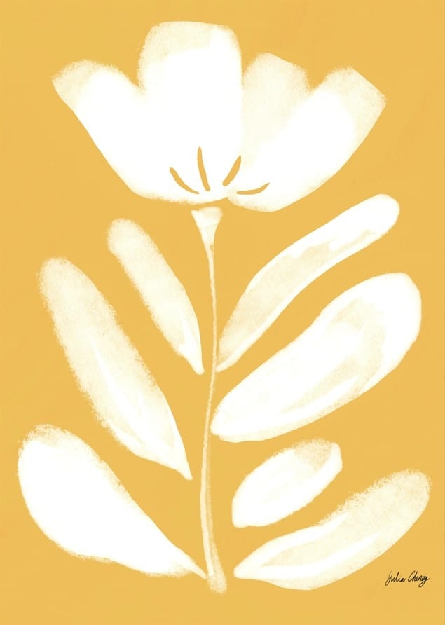 White Flower On Yellow By Julia Cheney