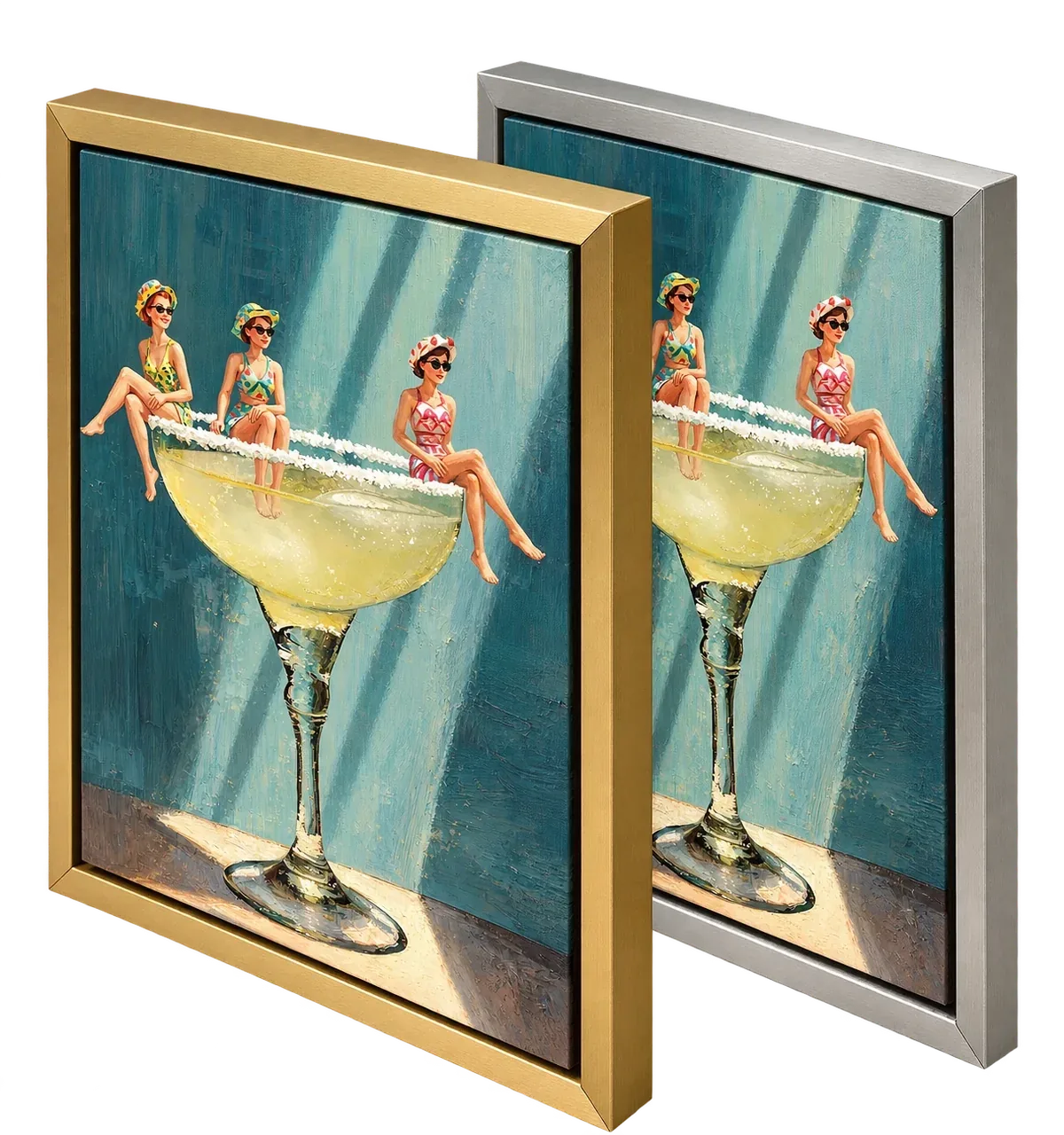 Gold leaf and silver leaf canvas floating frames