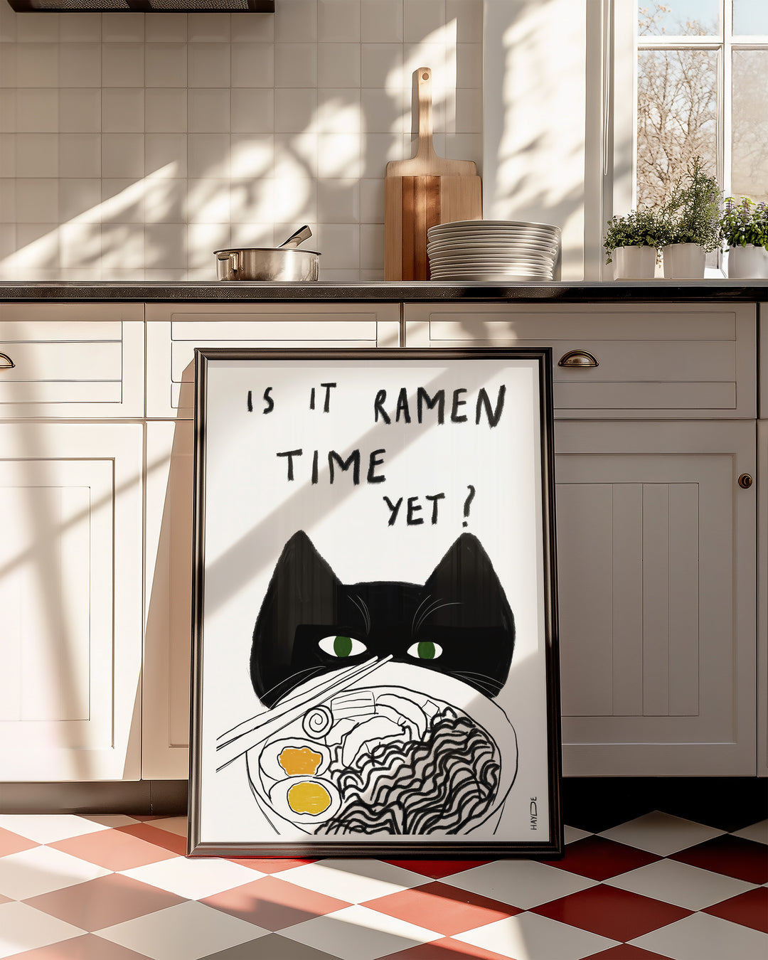 Cat Ramen Time Yet by Hayde Nizard,kitchen,black border