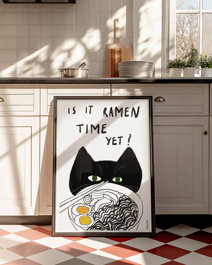 Cat Ramen Time Yet by Hayde Nizard,kitchen,black border