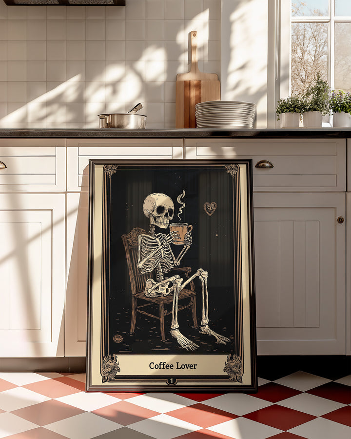 Coffee Lover Tarot Card Print,dining room,kitchen,timber border