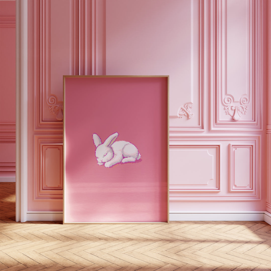 Pixel Bunny Sleeping Kids Print.gallery wall,timber border