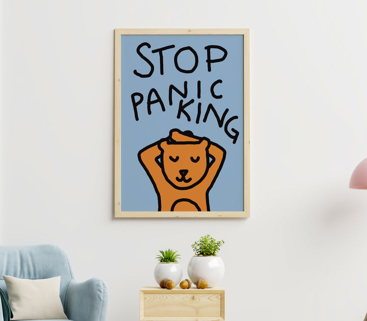 Stop Panicking Bear Wall Art Print,living room,galler wall,timber border