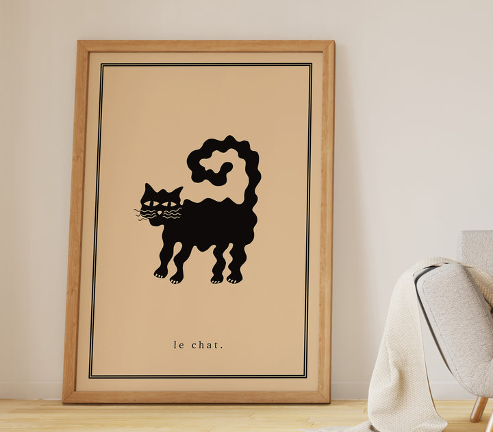 Le Chat French Cat by Lucia Sankovic,living room,gallery wall,tmber border