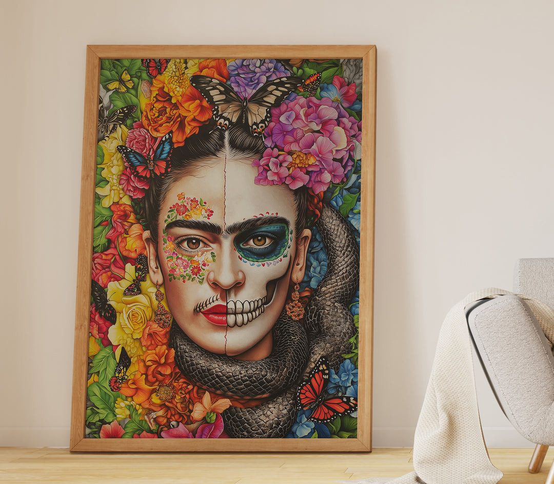 Day of the Dead Frida Kahlo Wall Art,gallery wall,timber border