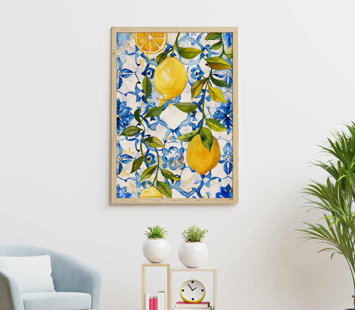 Sorrento Art Lemon Pattern Artwork,gallery wall,living room,timber border