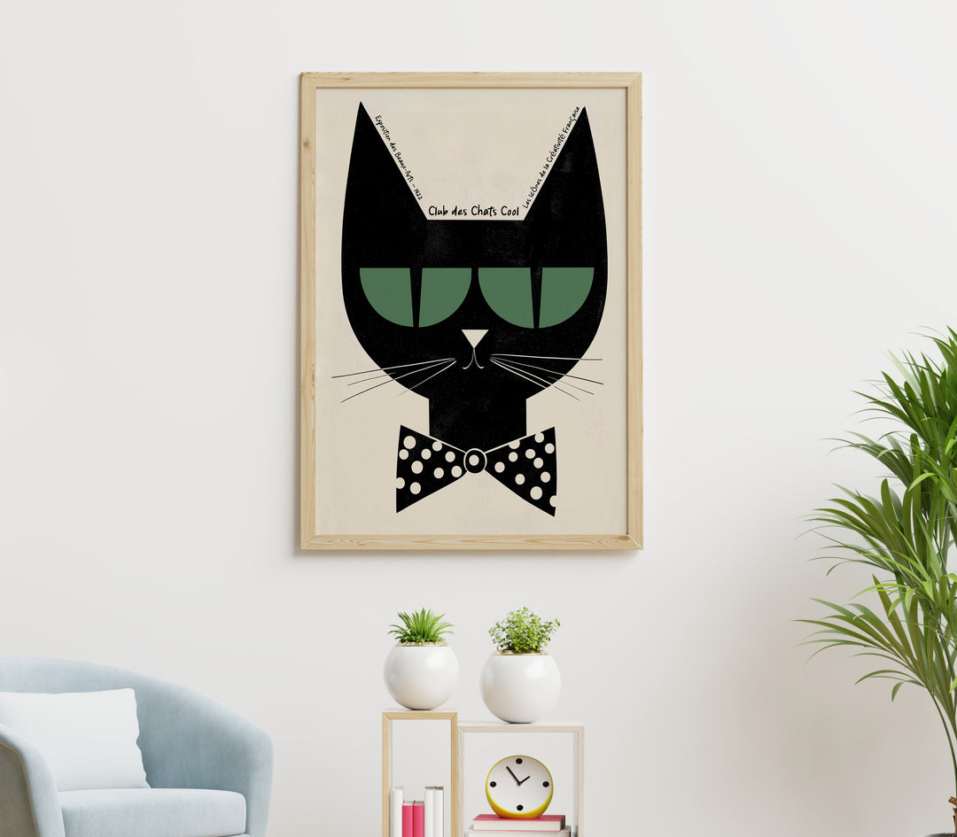 Club Des Chats Cool French Vintage Print,gallery wall,timber border