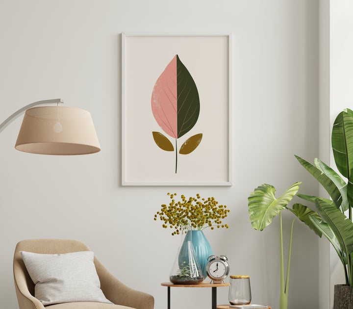 Pink Abstract Leaf Wall Print,study,livingroom,timber border