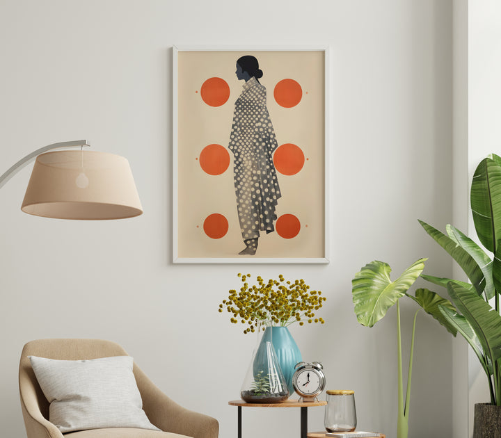 Japan Orange Dots Wall Art,livingroom,timber border