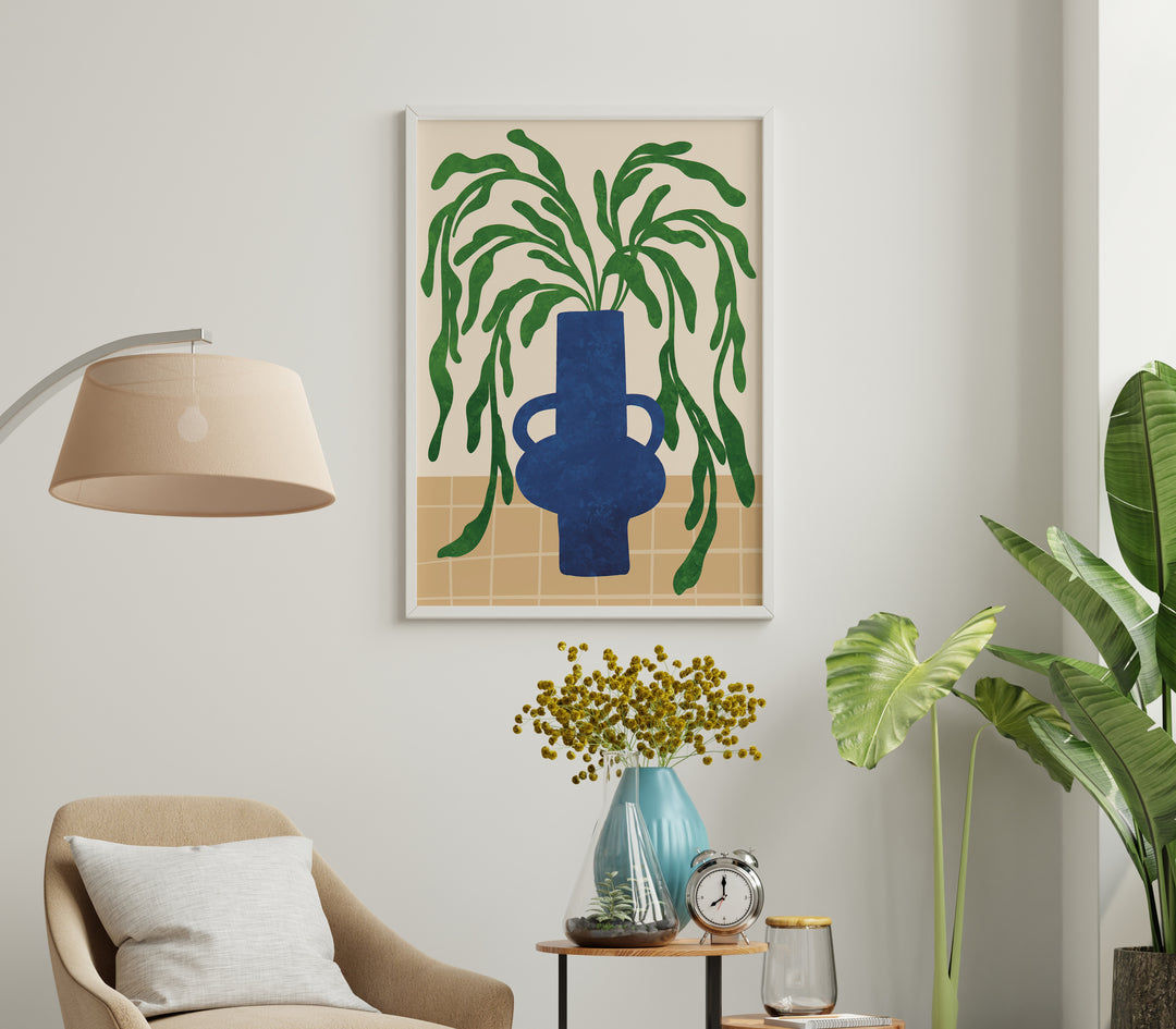 Abstract Blue Leaf Water Vase,livingroom,timber border