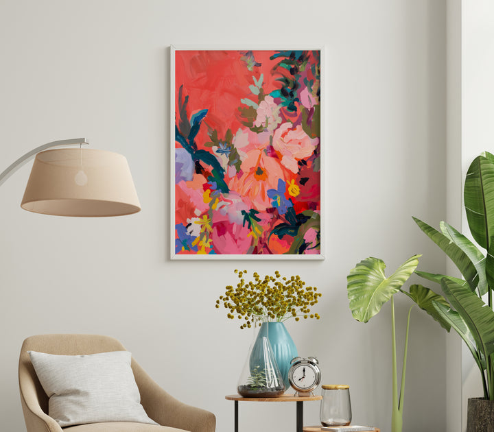 Abstract Flower Oil Art Illustration.living room,timber border