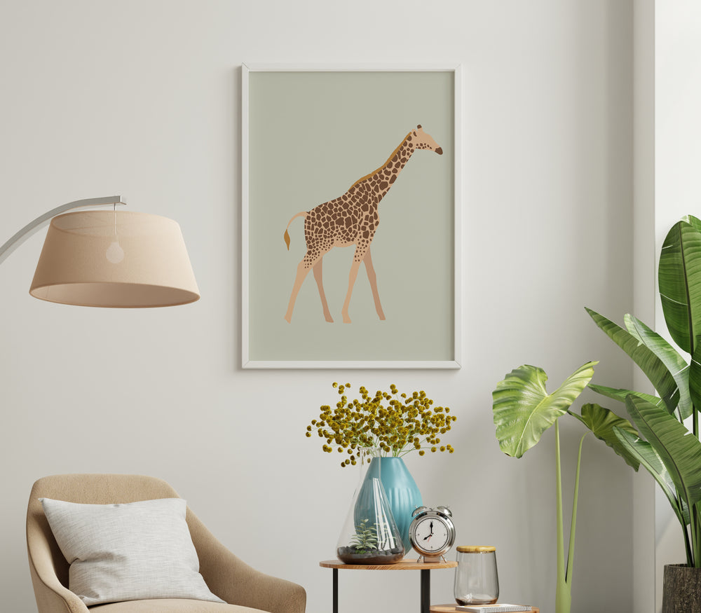 Blue Giraffe Illustration,livingroom,gallery,timber border