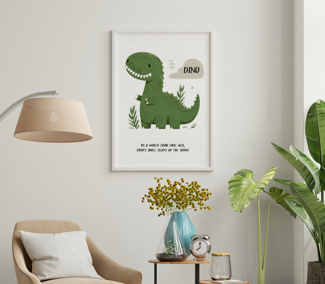 Dino Nursery Childrens Wall Print,poster,study,timber border