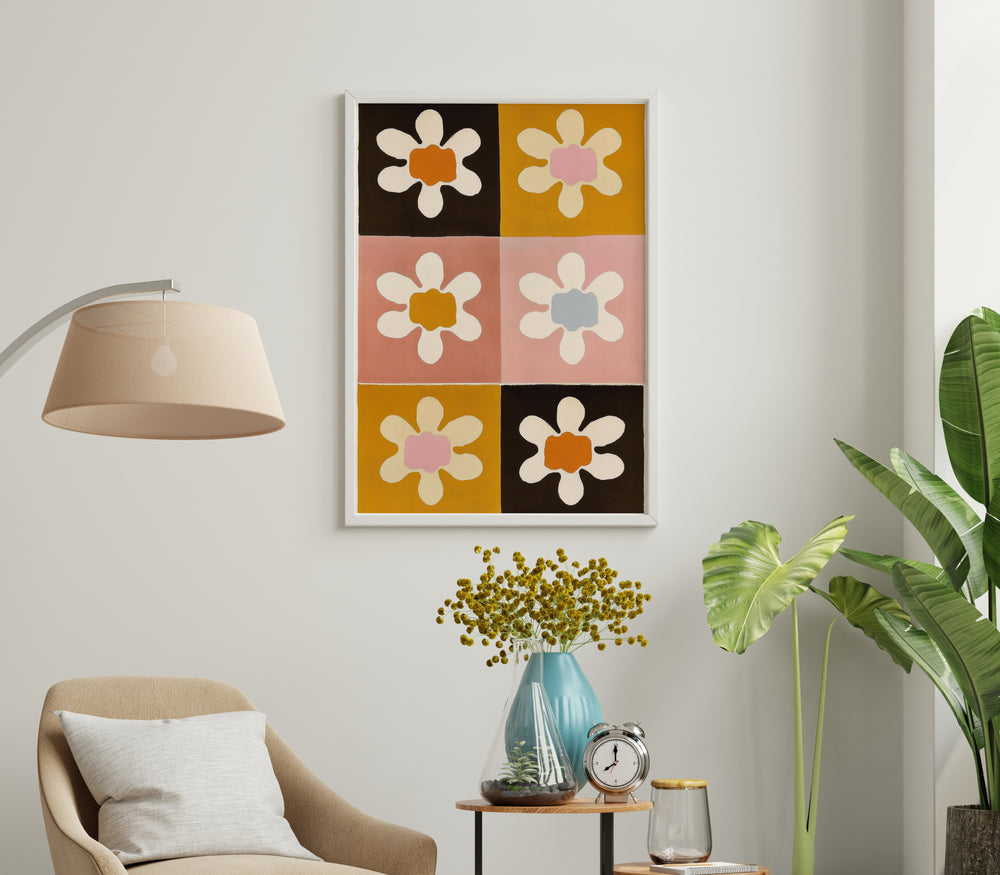 Colourful Pattern Flower Wall Art,poster,study,timber border