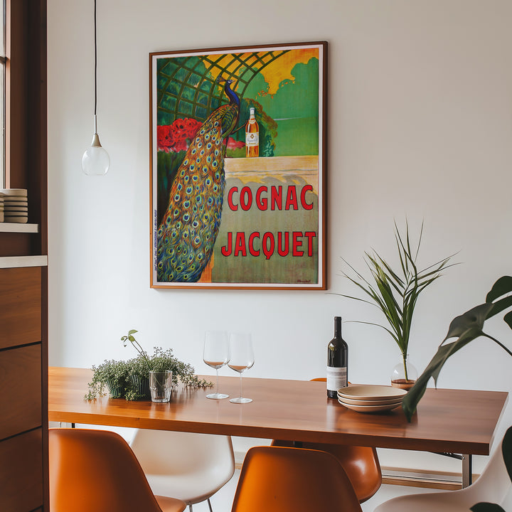 Cognac Jacquet Peacock Vintage Advertising Print ,dining room,black border