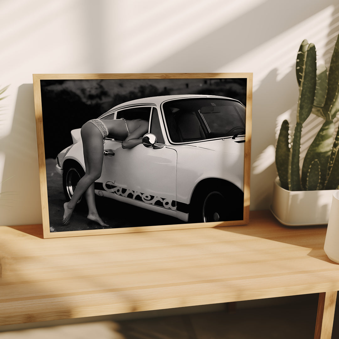 Porsche Carrera Woman Photgraphy Wall Art,living room,gallery wall,study,timber border