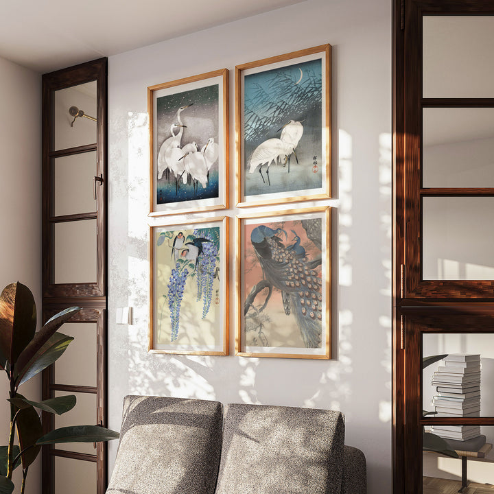 Set of 4 Woodblock Japanese Prints by Ohara Koson