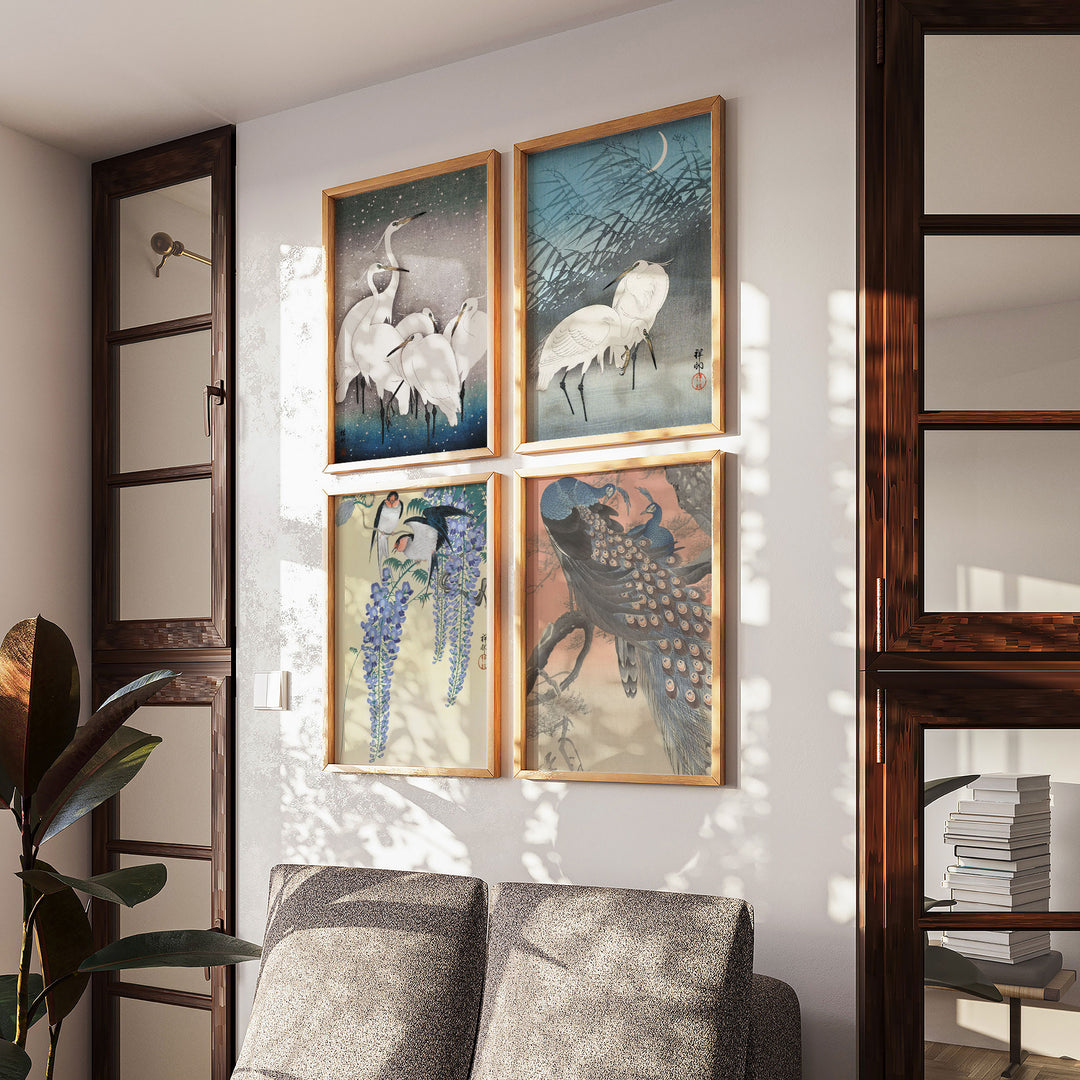 Set of 4 Woodblock Japanese Prints by Ohara Koson