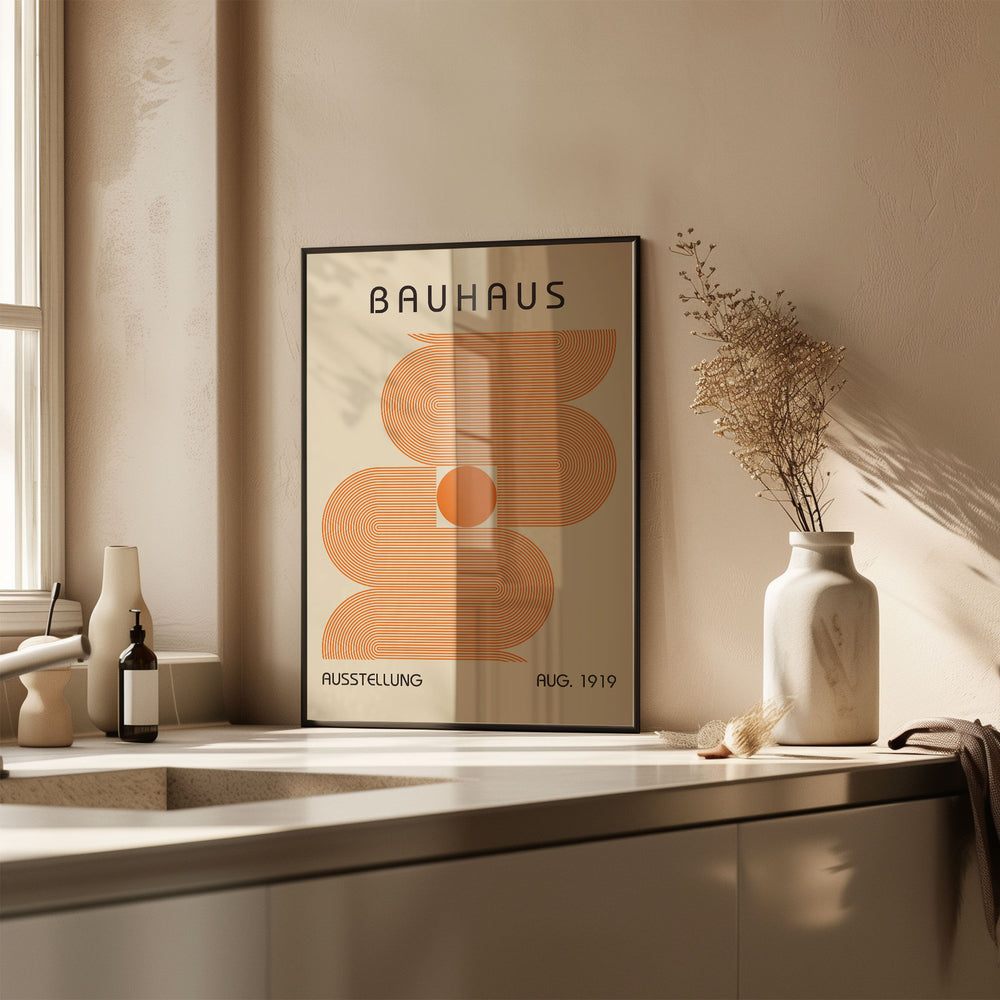 bauhaus orange wall art circle meets lines print download artwork for kitchen print