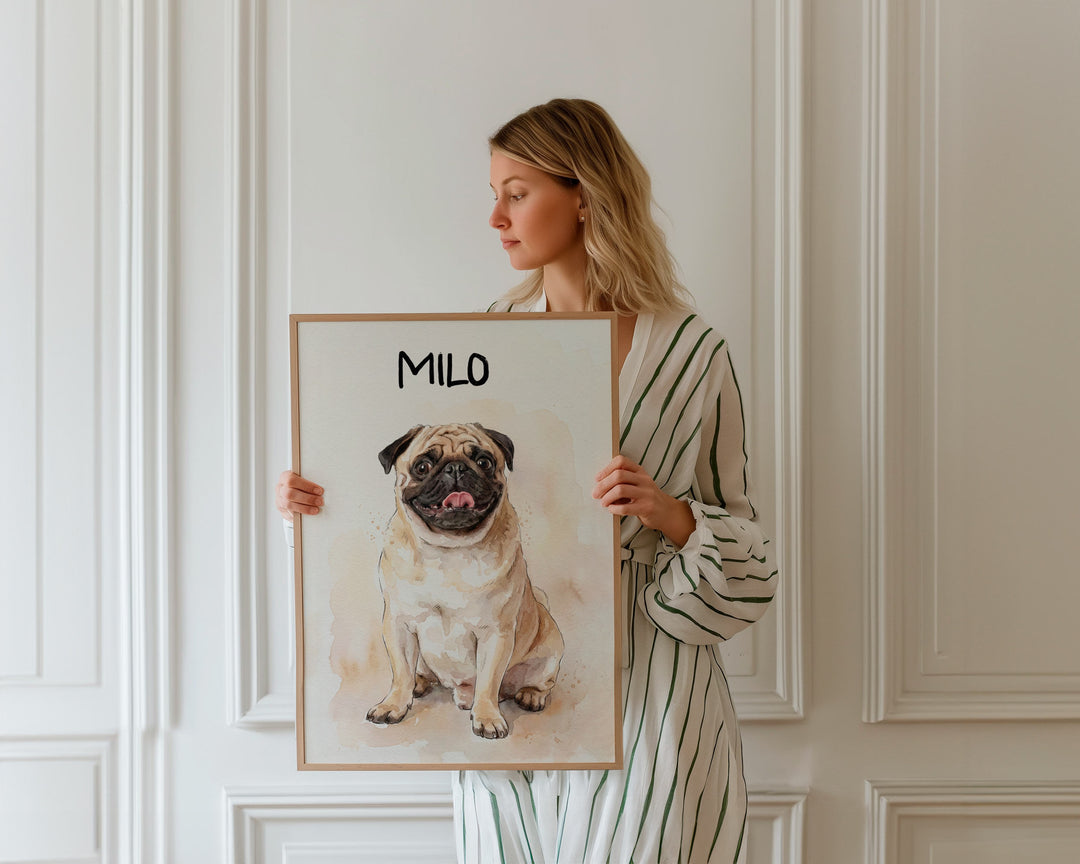 Watercolour Personalised Pet Custom Illustration Print