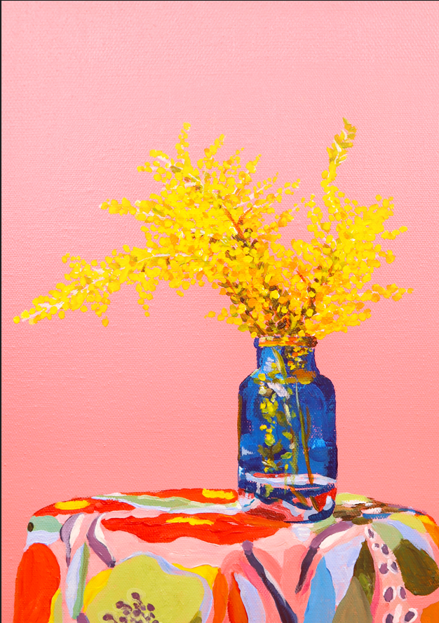 Pink Wattle Still Life Art Print by Julia Ockert