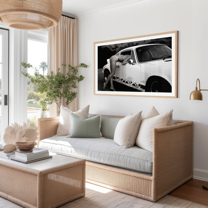 Porsche Carrera Woman Photgraphy Wall Art,living room,timber border