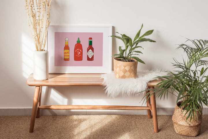 Flaming Sauces Trio by Lucia Sankovic,gallery wall,timber border