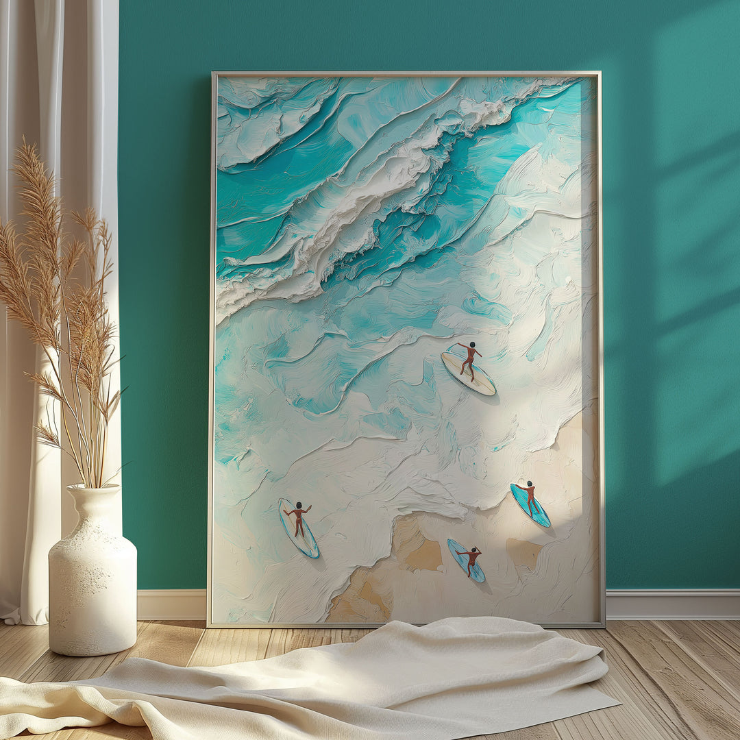 Surfing Beach Textured Effect Art,gallery,timber border