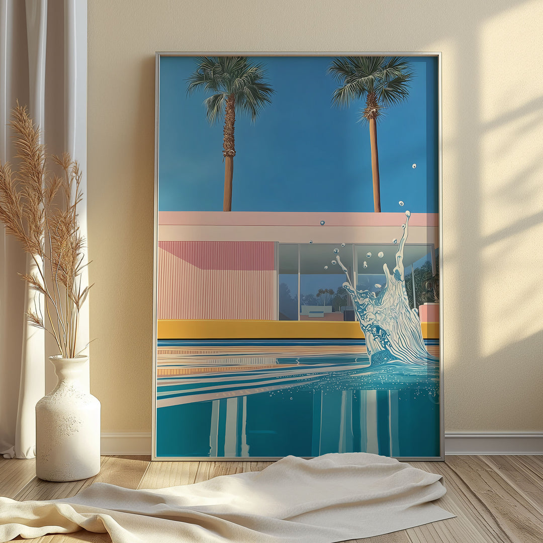 Retro House Palm Springs Splash Illustration,gallery wall,timber border