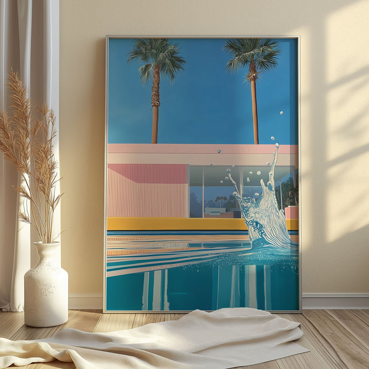 Retro House Palm Springs Splash Illustration,gallery wall,timber border