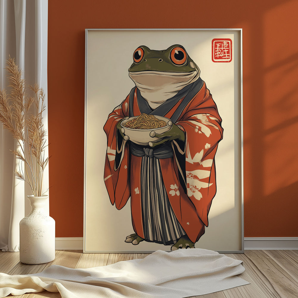 Japanese Samurai Ramen Bowl Frog Noodle ,gallery wall,white border