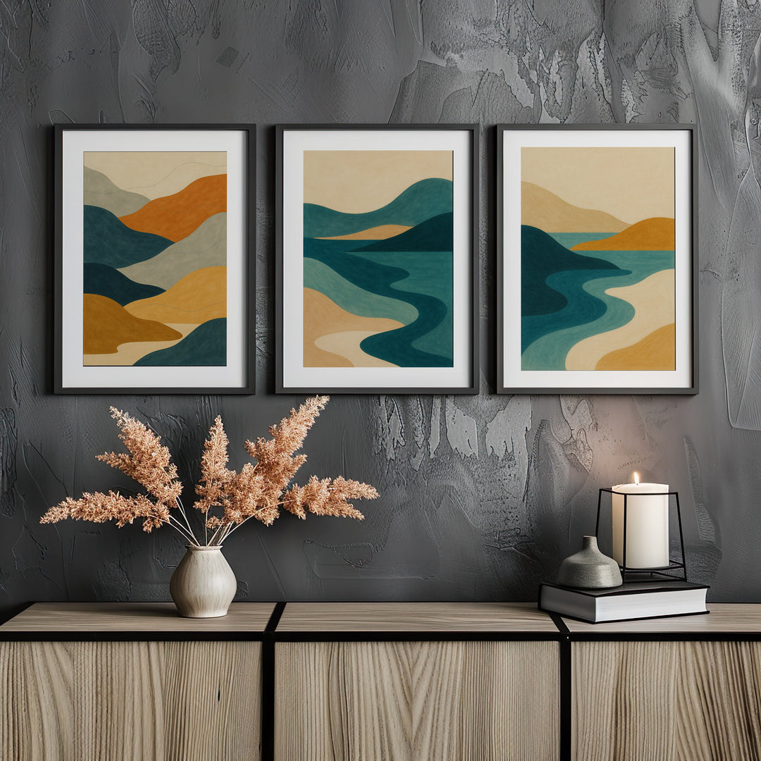 Abstract Trio Coastal Illustration Sunset Prints