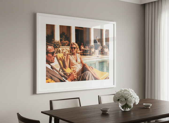 Wall art styled above a dining table in a contemporary home