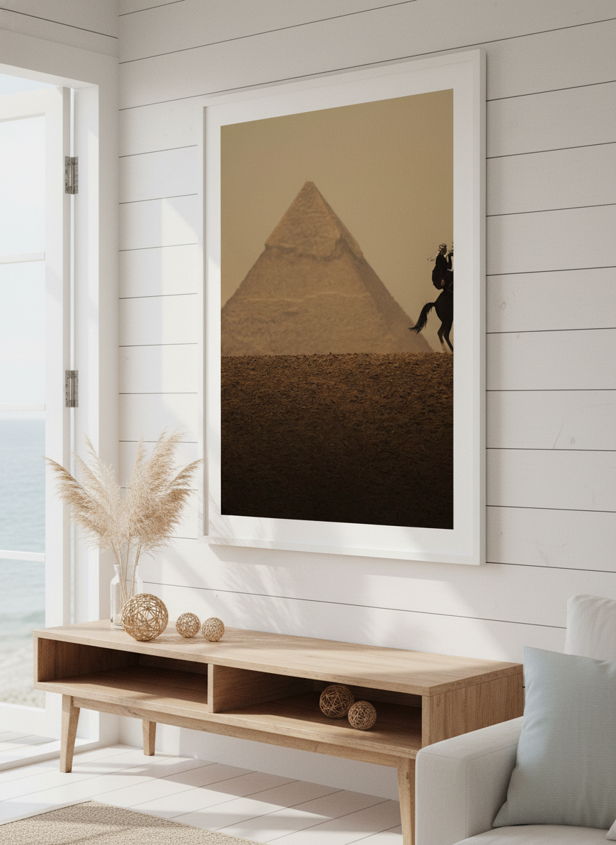 Neutral wall art displayed in a sunny coastal beach house