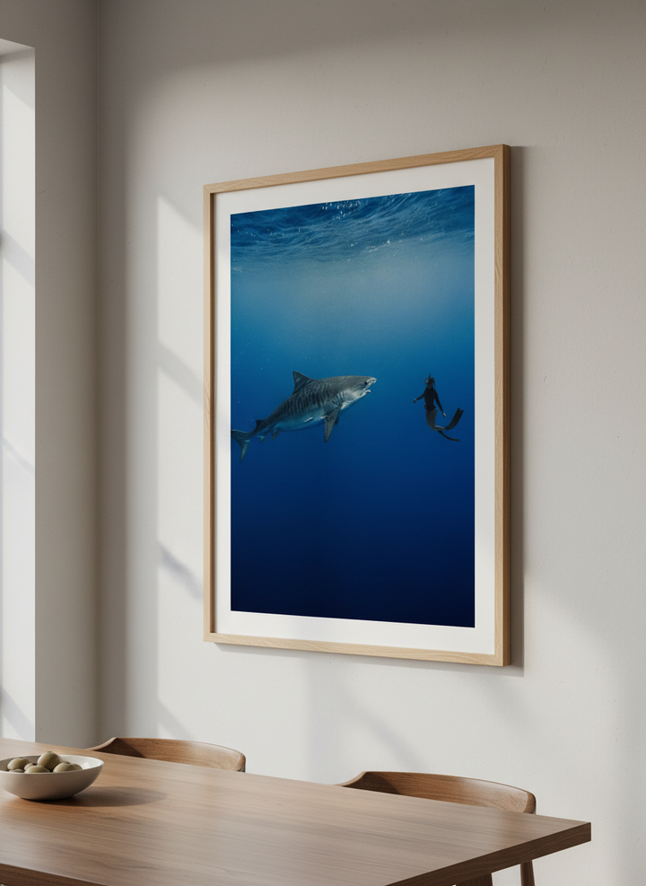 Wall art styled above a dining table in a contemporary home