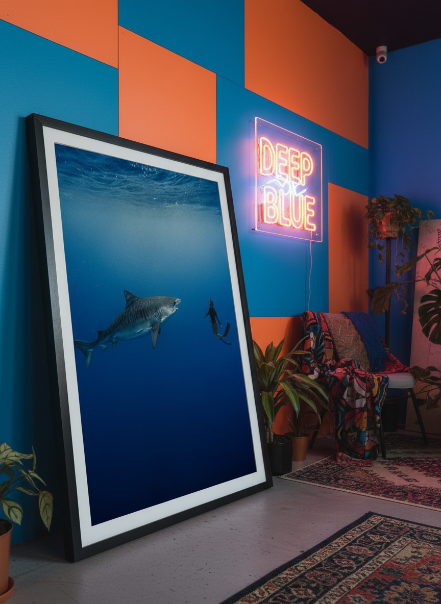 Bold wall art styled in a colourful, eclectic modern home