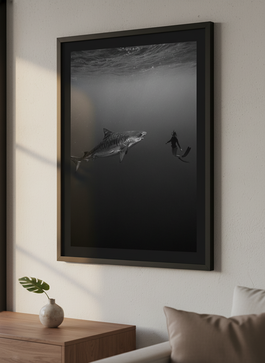 Modern wall art styled above a sofa in a neutral living room