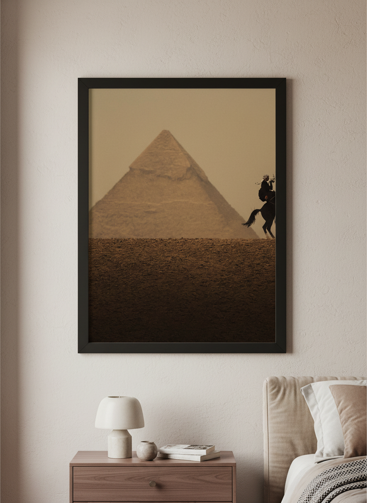 Minimalist artwork displayed in a calm, light-filled bedroom interior