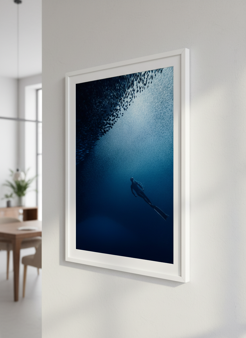 Contemporary wall art featured in a bright modern office workspace
