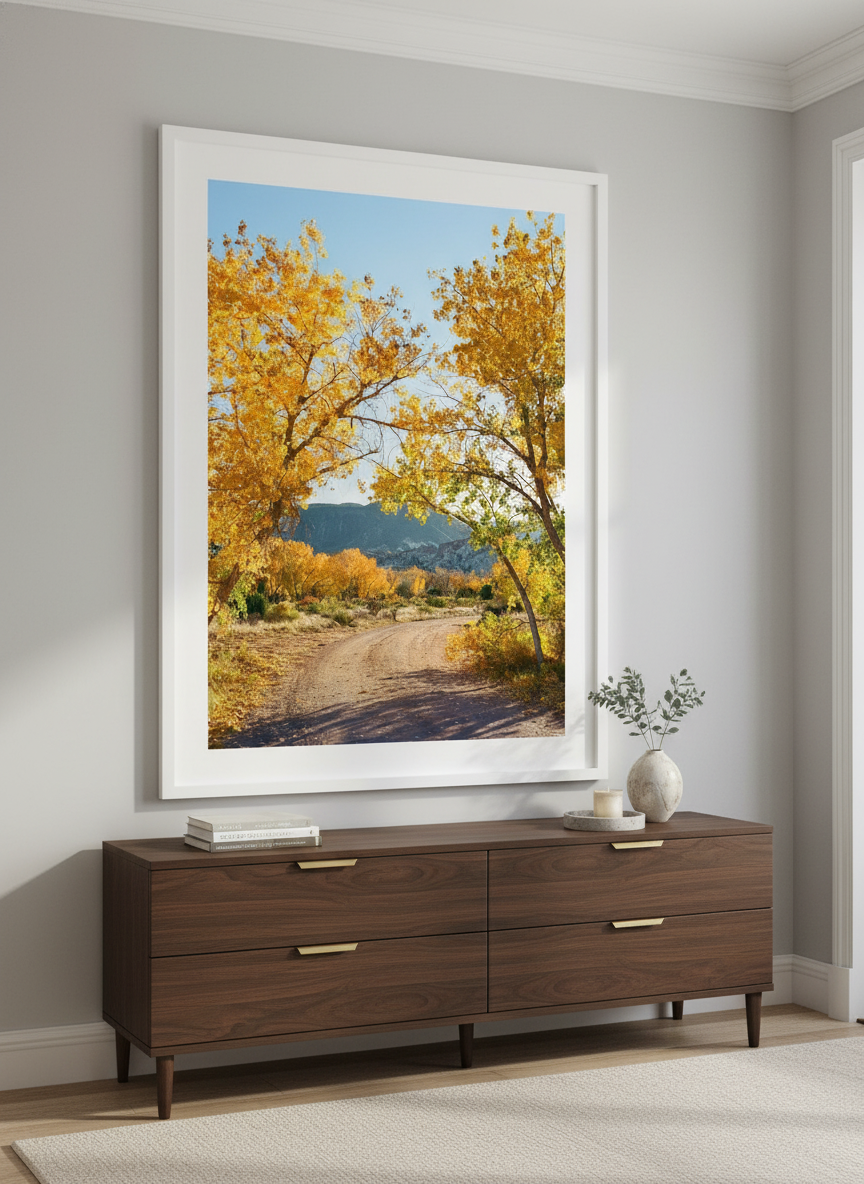 Monumental artwork centred on a feature wall in a luxe interior