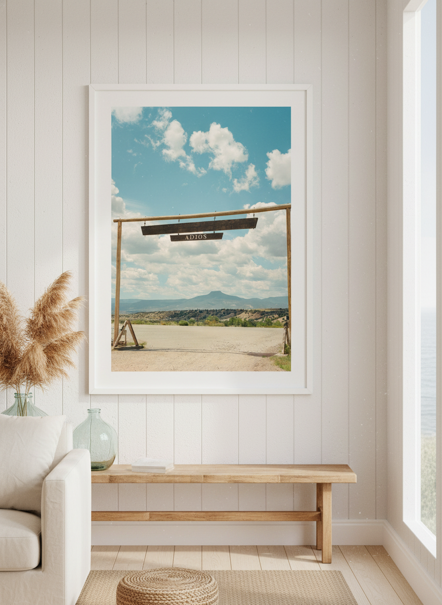 Neutral wall art displayed in a sunny coastal beach house