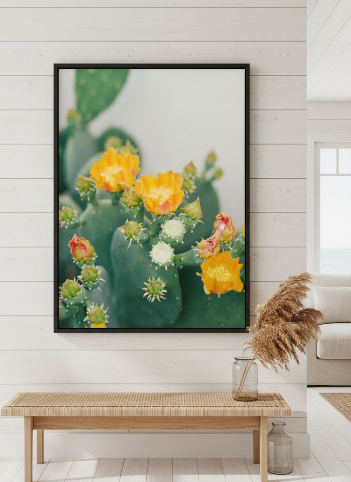 Neutral wall art displayed in a sunny coastal beach house