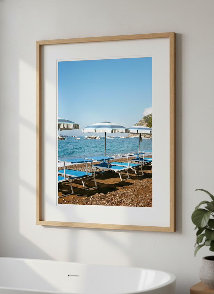Modern print displayed in a clean minimalist bathroom setting