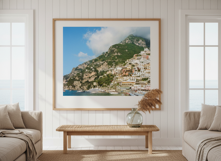 Neutral wall art displayed in a sunny coastal beach house