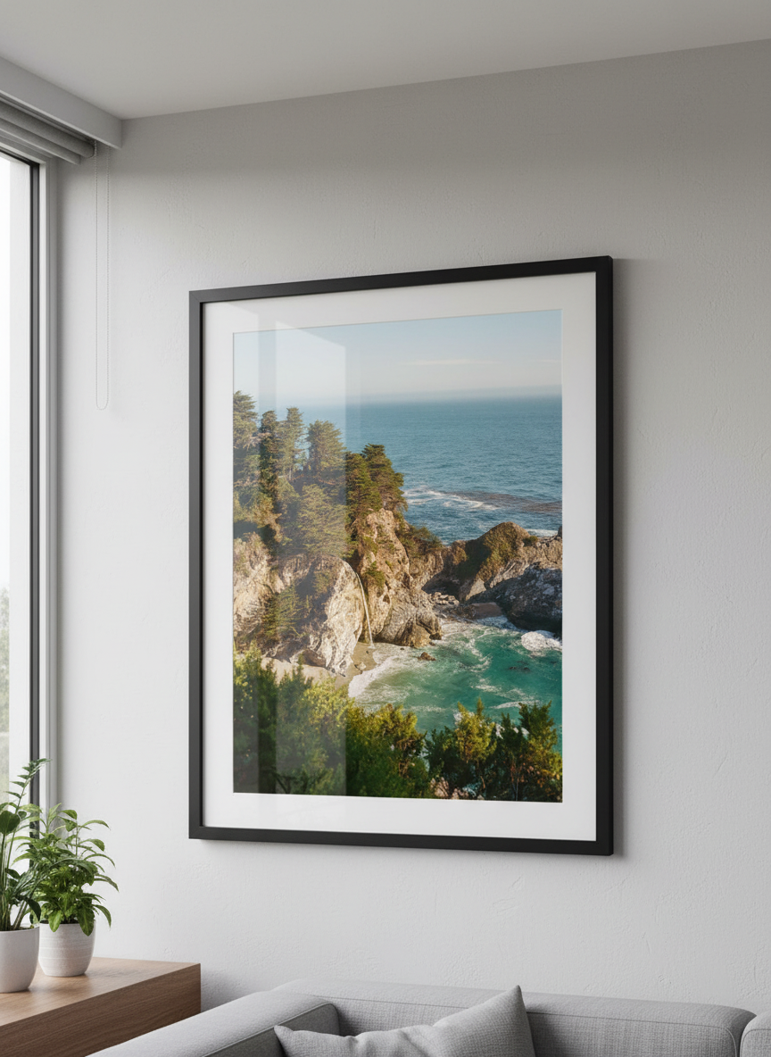 Modern wall art styled above a sofa in a neutral living room