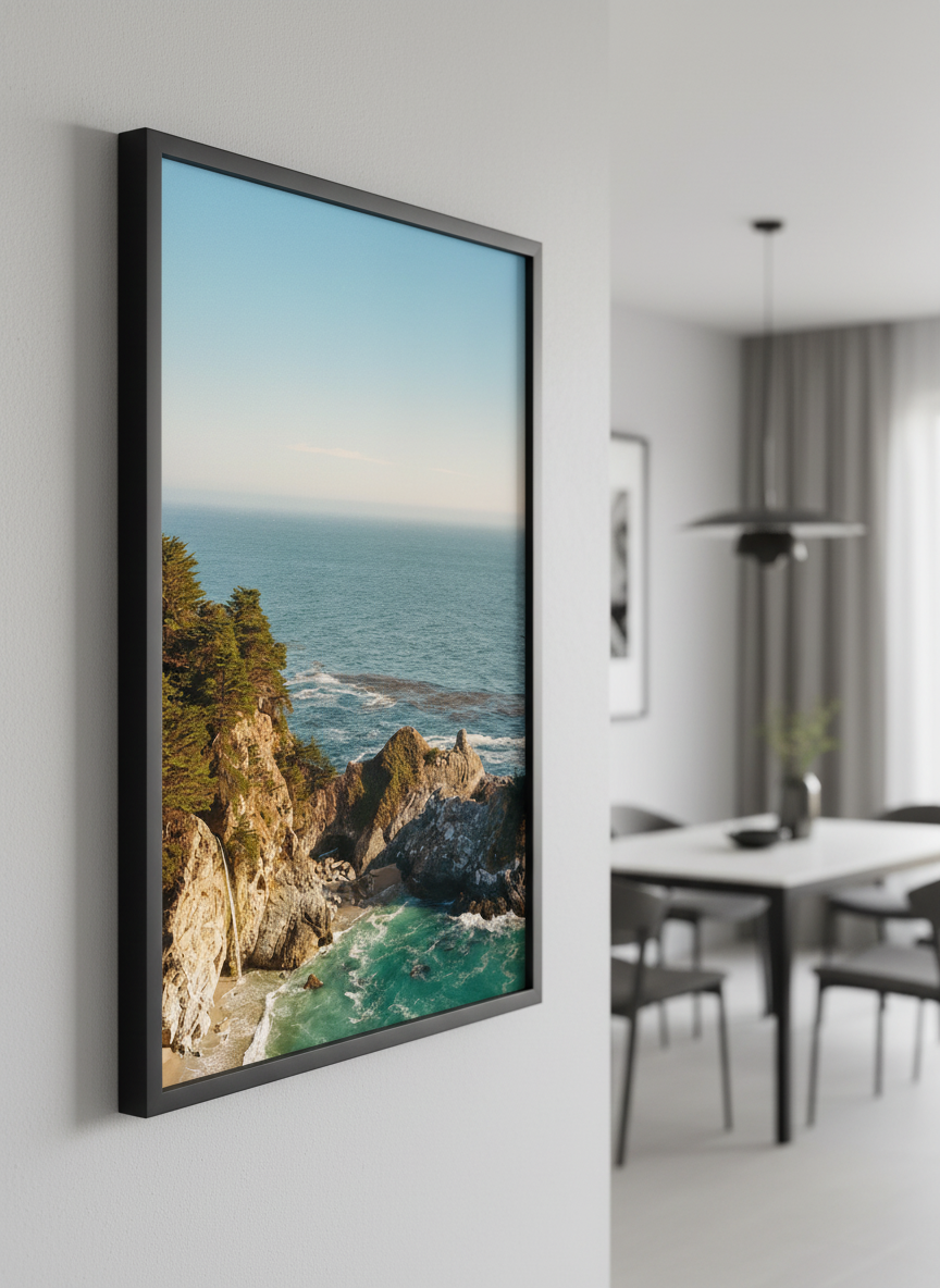 Wall art styled above a dining table in a contemporary home