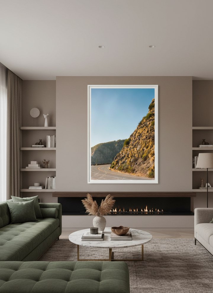 Monumental artwork centred on a feature wall in a luxe interior