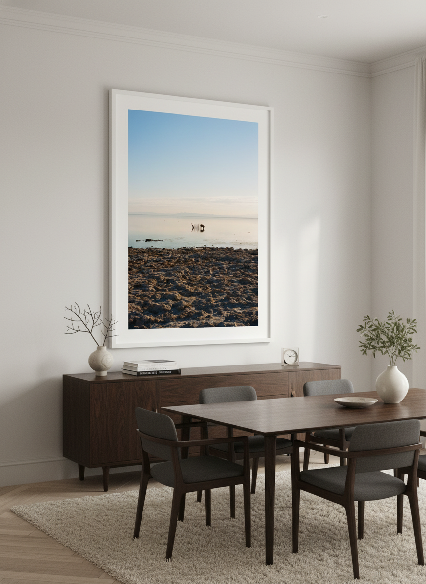 Monumental artwork centred on a feature wall in a luxe interior