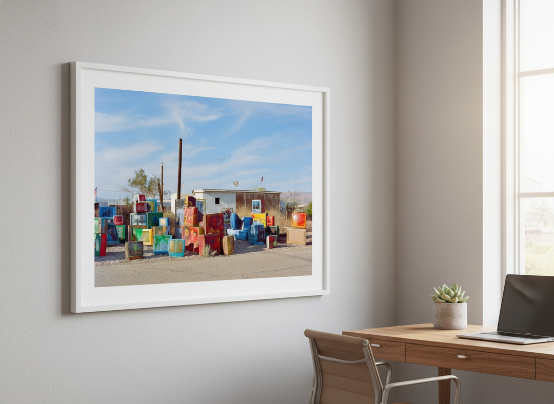 Contemporary wall art featured in a bright modern office workspace
